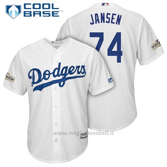 Maglia Baseball Uomo Los Angeles Dodgers 2017 Postseason Kenley Jansen Bianco Cool Base